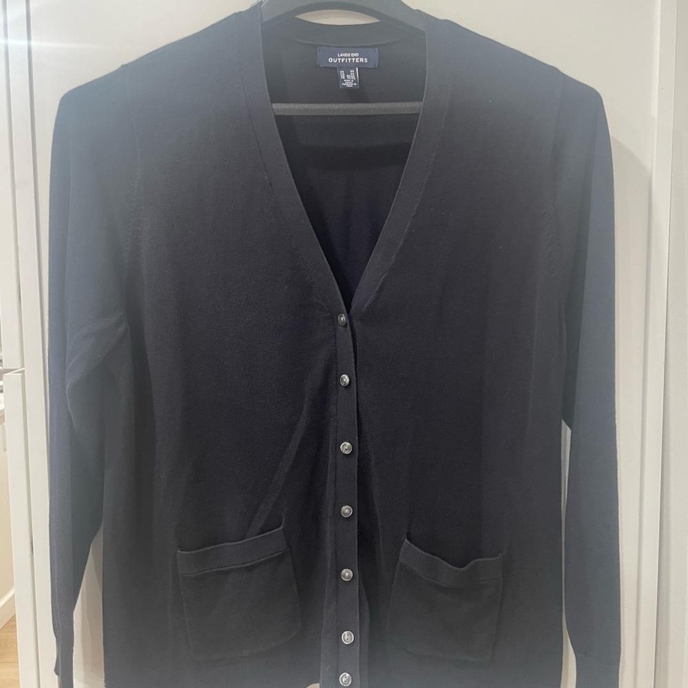 Lands' End Navy Knit Cardigan Sweater Size 2XL Eclectic Grandpa